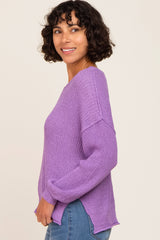 Purple Basic Side Slit Sweater