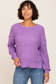 Purple Basic Side Slit Sweater