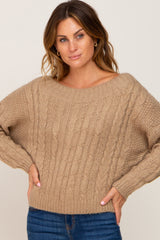 Mocha Boat Neck Cable Knit Sweater