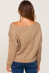 Mocha Boat Neck Cable Knit Sweater