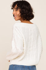 Ivory Boat Neck Cable Knit Sweater