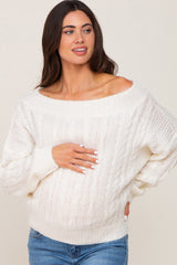 Ivory Boat Neck Cable Knit Maternity Sweater