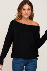 Black Boat Neck Cable Knit Maternity Sweater