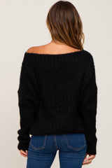 Black Boat Neck Cable Knit Sweater