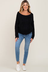 Black Boat Neck Cable Knit Maternity Sweater