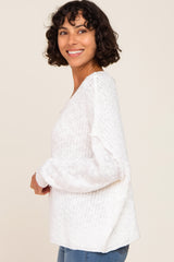 White Open Knit Drop Shoulder Sweater