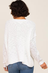 White Open Knit Drop Shoulder Sweater