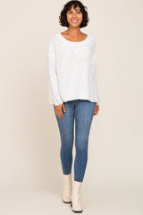 White Open Knit Drop Shoulder Sweater