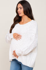 White Open Knit Drop Shoulder Maternity Sweater