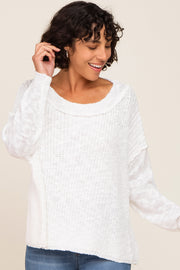 White Open Knit Drop Shoulder Sweater