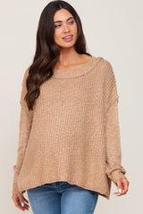 Taupe Open Knit Drop Shoulder Maternity Sweater