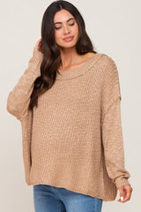 Taupe Open Knit Drop Shoulder Maternity Sweater