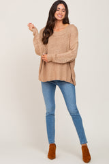 Taupe Open Knit Drop Shoulder Maternity Sweater