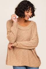 Taupe Open Knit Drop Shoulder Maternity Sweater