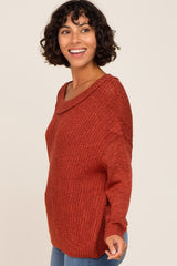 Rust Open Knit Drop Shoulder Sweater