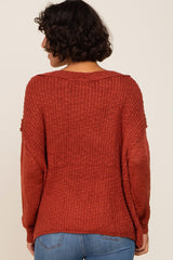 Rust Open Knit Drop Shoulder Sweater