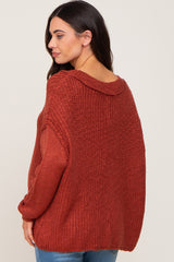 Rust Open Knit Drop Shoulder Maternity Sweater