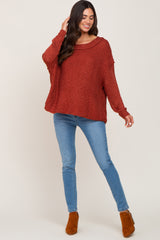 Rust Open Knit Drop Shoulder Maternity Sweater