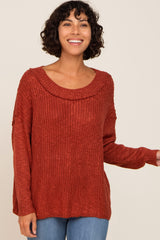 Rust Open Knit Drop Shoulder Sweater