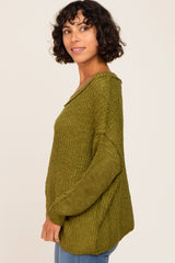 Olive Open Knit Drop Shoulder Sweater