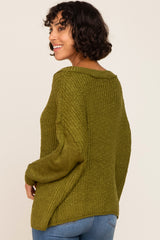 Olive Open Knit Drop Shoulder Sweater