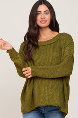 Olive Open Knit Drop Shoulder Maternity Sweater