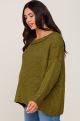 Olive Open Knit Drop Shoulder Maternity Sweater