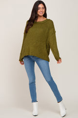 Olive Open Knit Drop Shoulder Maternity Sweater