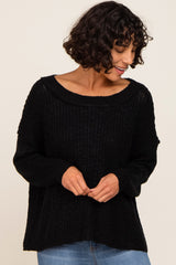 Black Open Knit Drop Shoulder Sweater