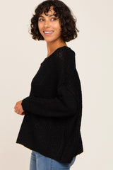 Black Open Knit Drop Shoulder Sweater