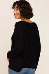 Black Open Knit Drop Shoulder Sweater