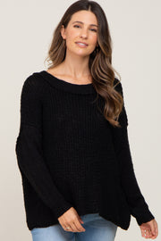 Black Open Knit Drop Shoulder Maternity Sweater