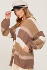 Mocha Striped Open Knit Cardigan