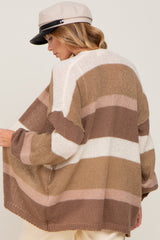 Mocha Striped Open Knit Cardigan