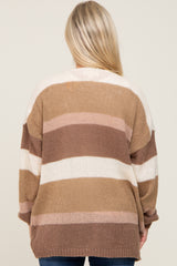 Mocha Striped Open Knit Maternity Cardigan