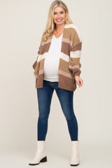 Mocha Striped Open Knit Maternity Cardigan