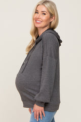 Charcoal Ribbed Button Front Maternity Hoodie