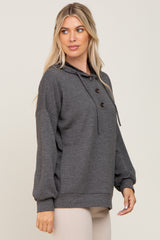 Charcoal Ribbed Button Front Hoodie