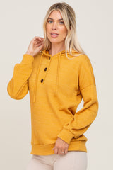 Yellow Ribbed Button Front Hoodie