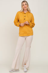 Yellow Ribbed Button Front Hoodie