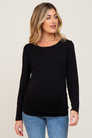 Black Ruched Side Long Sleeve Maternity Top