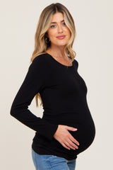 Black Ruched Side Long Sleeve Maternity Top