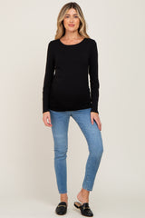 Black Ruched Side Long Sleeve Maternity Top