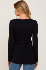 Black Ruched Side Long Sleeve Top