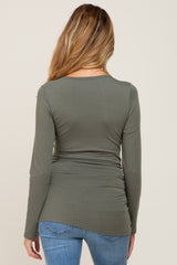 Olive Ruched Side Long Sleeve Maternity Top