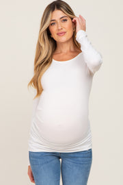 Ivory Ruched Side Long Sleeve Maternity Top