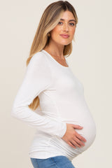 Ivory Ruched Side Long Sleeve Maternity Top