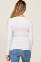 Ivory Ruched Side Long Sleeve Maternity Top