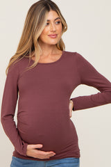 Burgundy Ruched Side Long Sleeve Maternity Top