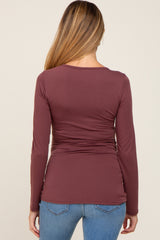 Burgundy Ruched Side Long Sleeve Maternity Top